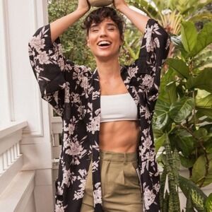 Spiritual Gangster Black Tie lightweight rayon floral robe